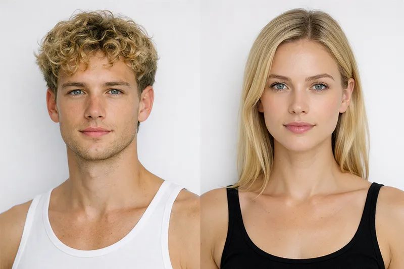 Model Polaroids Mann und Frau Halbkörper